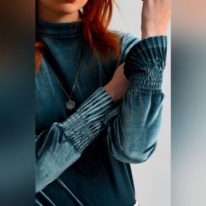 Molly Bracken Mock Neck Velvet Top Blouse